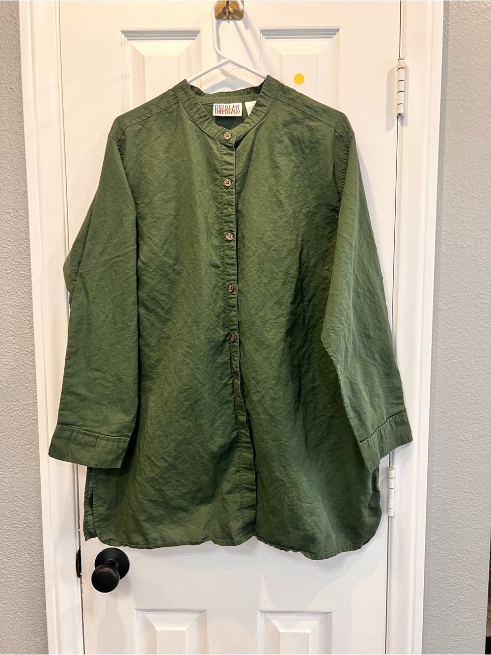 Bill Blass Olive Green Linen/Cotton Button Up Tunic Blouse Shirt 2X